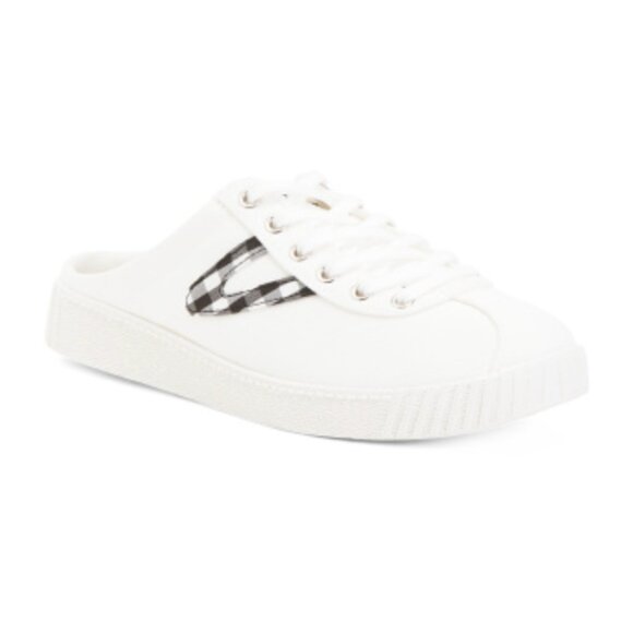 Tretorn Women's White and Black Plaid Easy Nylite Canvas Sneakers - Picture 1 of 16